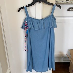 Girls 8 NWT Chambray blue denim dress w/necklace